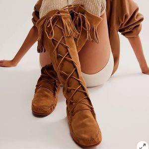 Minnetonka knee high fringe boots